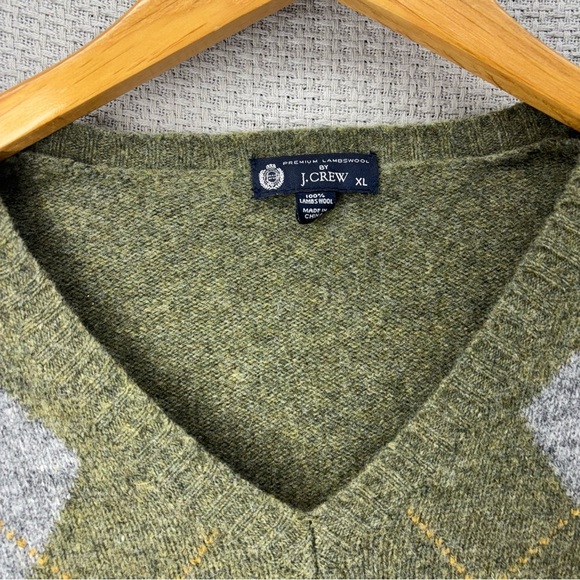 J Crew Men's Argyle Sweater Gray Green 100% Lambs Wool Pullover Men Size XL - Picture 3 of 8